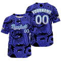Camiseta de béisbol azul personalizada con botones para hombre mujer adulto y joven Estampado de nombre número y logotipo