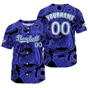 Camiseta de béisbol azul personalizada con botones para hombre mujer adulto y joven Estampado de nombre número y logotipo