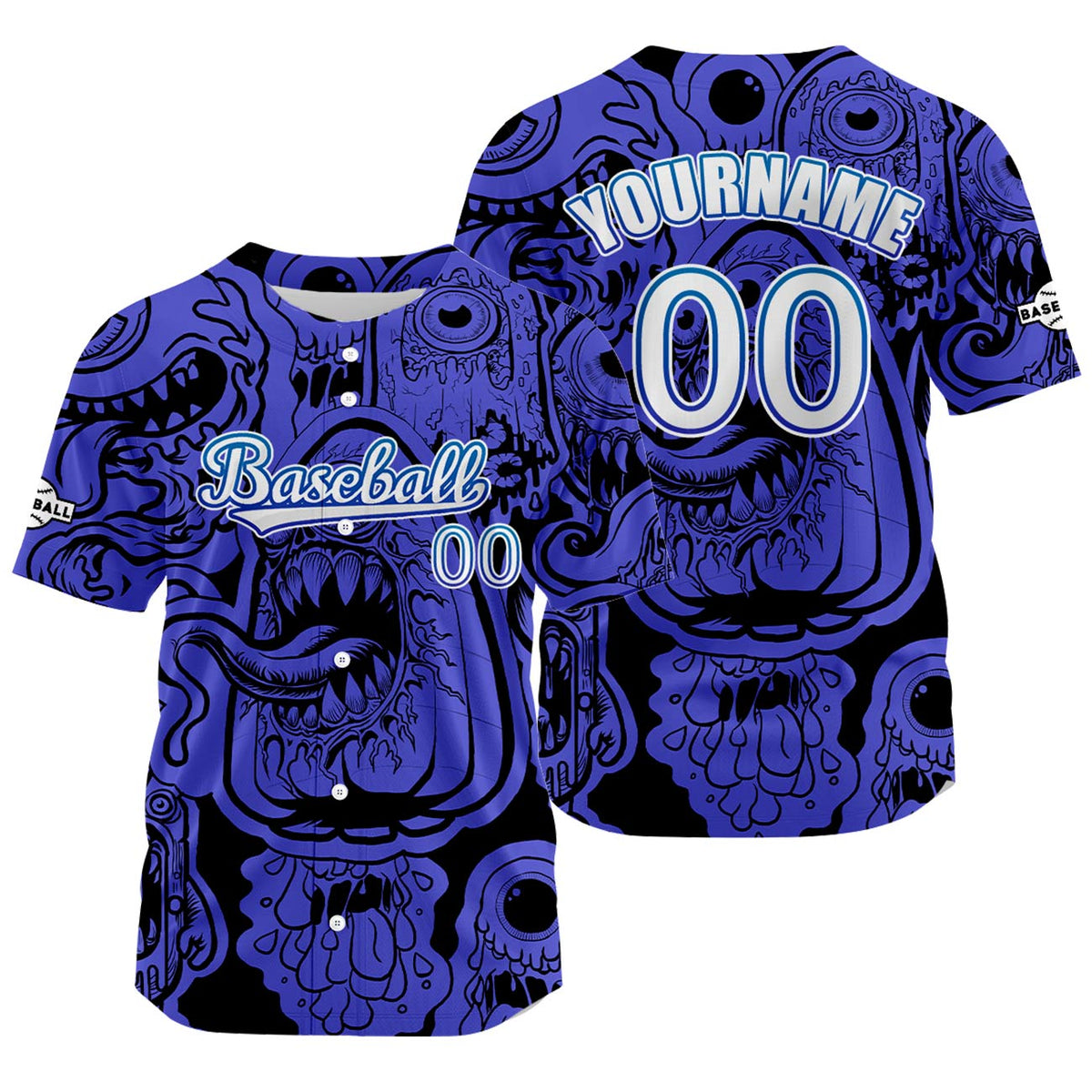 Camiseta de béisbol azul personalizada con botones para hombre mujer adulto y joven Estampado de nombre número y logotipo