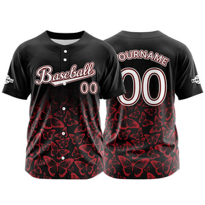 Camiseta de béisbol negra personalizada con botones para hombre mujer adulto y joven Nombre número y logotipo impresos