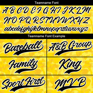 Dise?o personalizado de camiseta de béisbol con estampado completo camuflaje amarillo