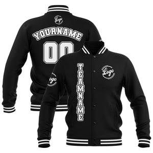 Chaquetas universitarias impermeables personalizadas en blanco y negro con nombre-número y logotipo bordados a medida