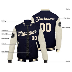 Chaqueta universitaria personalizada estilo Letterman para hombres-mujeres y jóvenes-color azul marino y crema