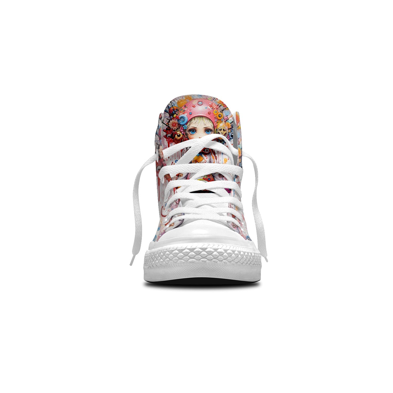 Whimsical Girl Sketch: Zapatillas unisex de media caña de lona -Adéntrate en un mundo mágico con estampados divertidos de chicas para hombres y mujeres