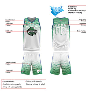 Traje de baloncesto reversible personalizado blanco-verde y azul para adultos y niños
