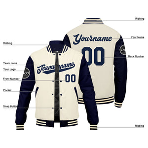 Chaqueta universitaria personalizada estilo Letterman para hombres-mujeres y jóvenes-color azul marino y crema