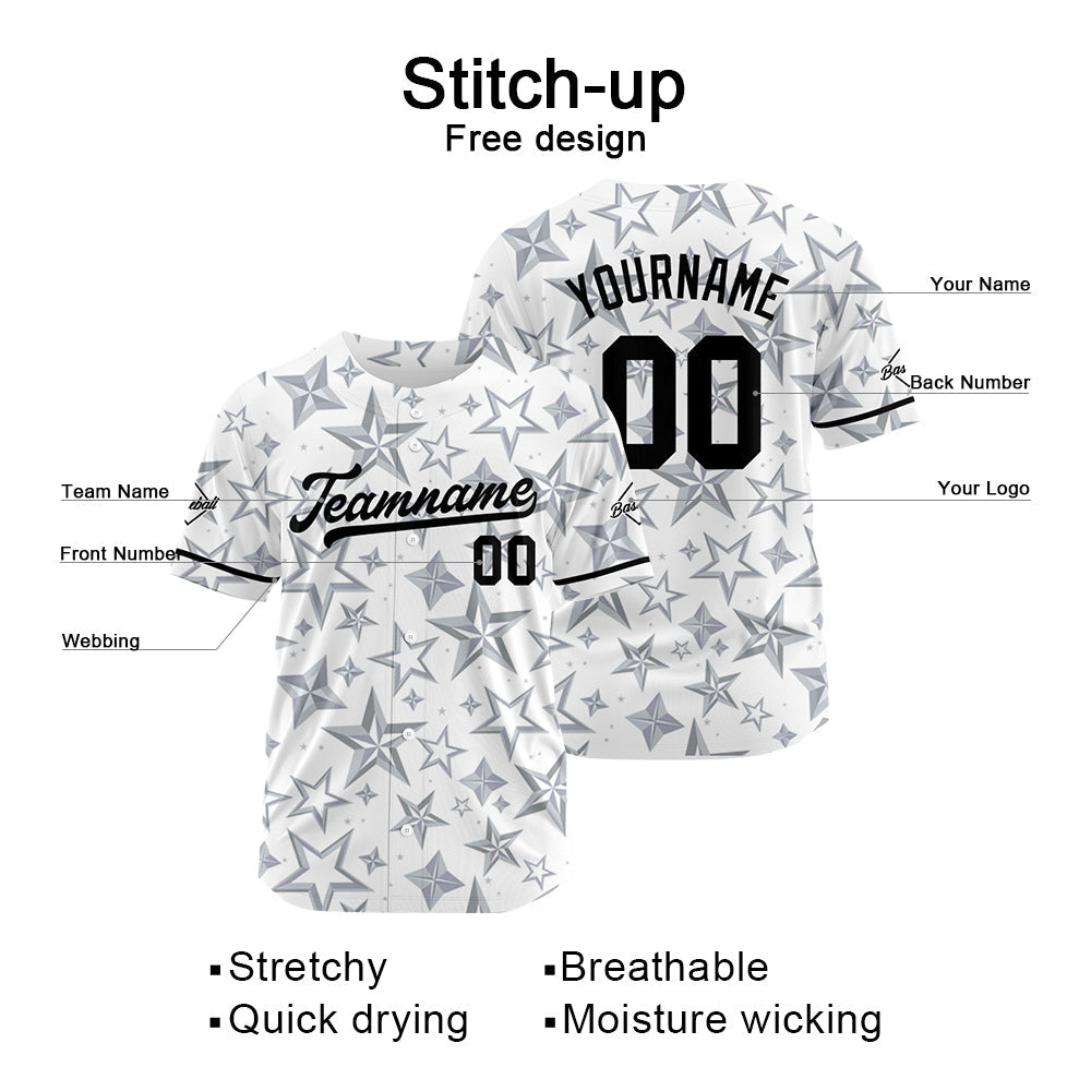 Camiseta de béisbol blanca-gris con dise?o personalizado estampado completo