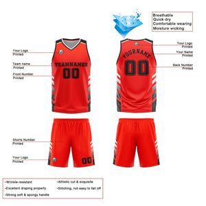 Traje de baloncesto reversible rojo-blanco y negro personalizado para adultos y niños