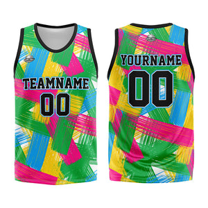 Uniforme de baloncesto personalizado verde y rosa con tu logotipo-nombre y número impresos