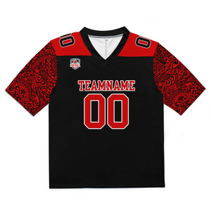 Camiseta de fútbol personalizada con nombre y número del equipo impresos y bordados-color negro y rojo