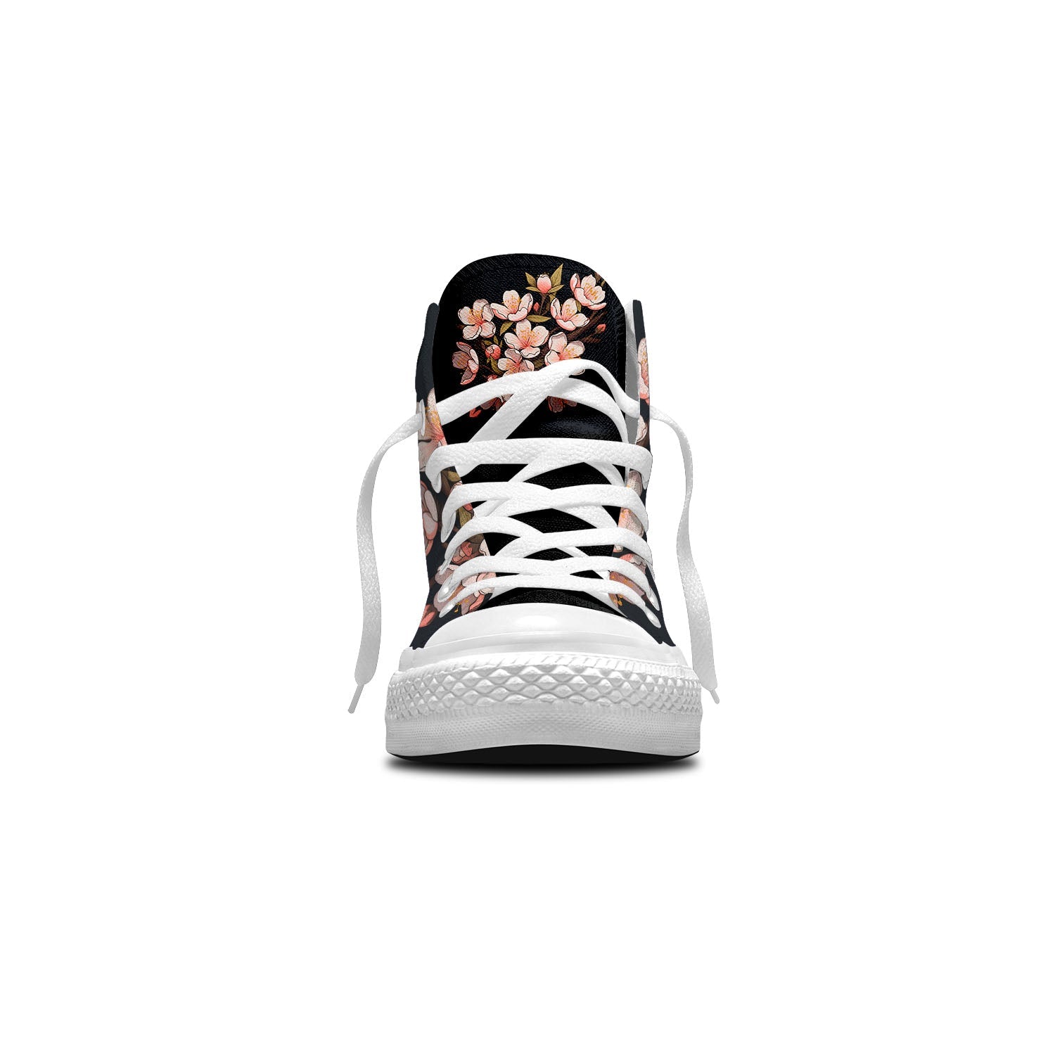 Floral Whispers: Zapatillas de lona de media caña para hombre y mujer -Déjese seducir por la serenidad de la naturaleza con estas zapatillas de lona de caña media con estampado de flores de ciruelo