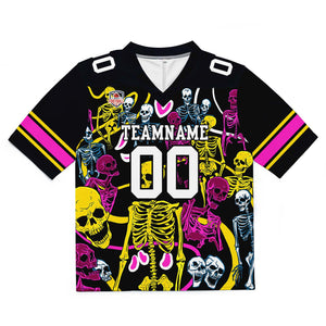 Camiseta de fútbol personalizada con nombre y número del equipo bordados e impresos (Esqueleto Amarillo)
