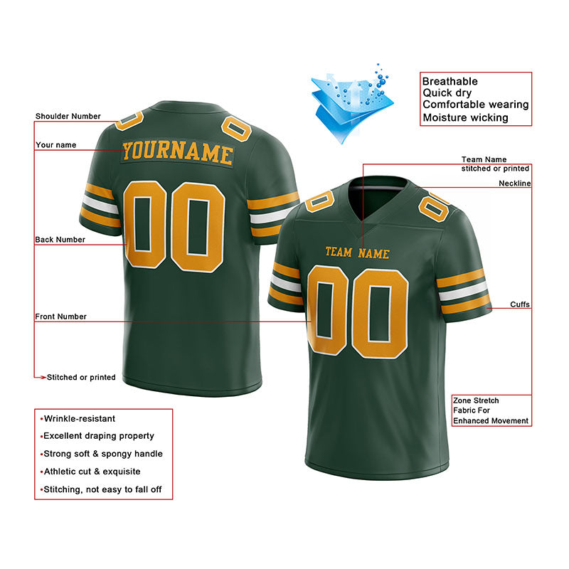 custom authentic football jersey white midnight green-gold mesh