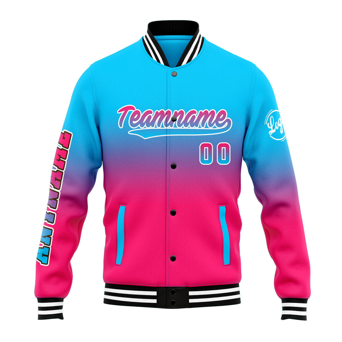 Chaqueta universitaria personalizada estilo Letterman para hombres-mujeres y jóvenes-color azul claro y rosa