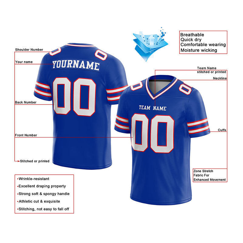 custom authentic football jersey red white-royal mesh