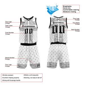 Uniforme de baloncesto personalizado blanco y negro con tu logotipo-nombre y número impresos