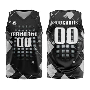 Uniforme de baloncesto gris con diseño geométrico personalizado-estampado con tu logotipo-nombre y número