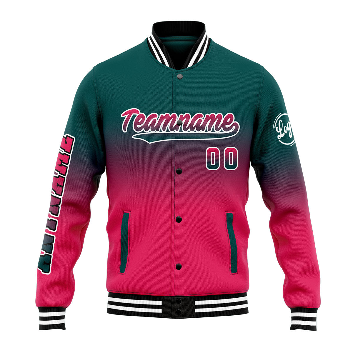 Chaqueta universitaria personalizada estilo Letterman para hombres-mujeres y jóvenes-color verde oscuro y rosa