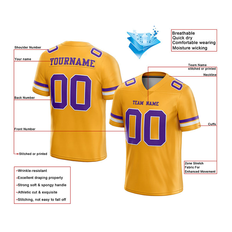 customized authentic football jersey purple white-gold mesh