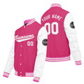 Chaquetas universitarias personalizadas en rosa y blanco para hombres & mujeres y jóvenes & Chaquetas Letterman personalizadas