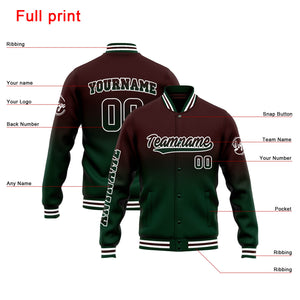 Chaqueta universitaria personalizada estilo Letterman para hombres-mujeres y jóvenes-color marrón degradado verde