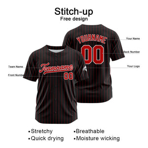 Camiseta de béisbol personalizada con diseño bordado & estilo hip hop & color negro y rojo
