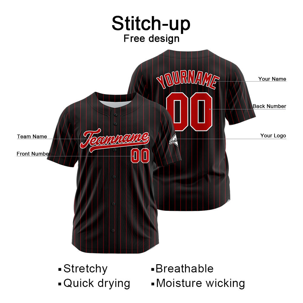Camiseta de béisbol personalizada con diseño bordado & estilo hip hop & color negro y rojo