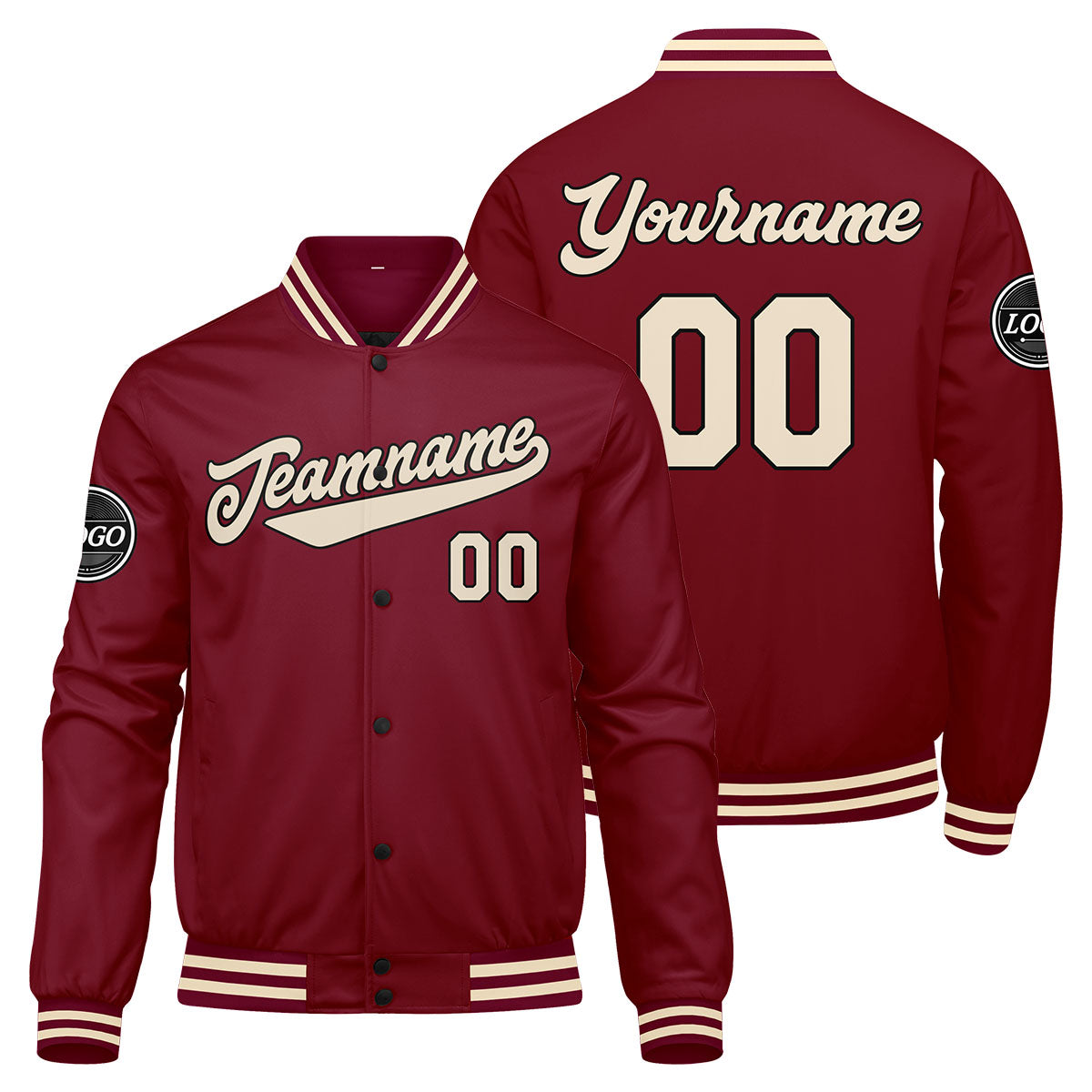 Chaqueta universitaria personalizada estilo Letterman para hombres-mujeres y jóvenes-color crema carmesí