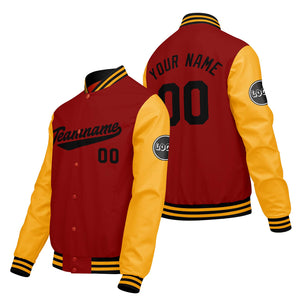 Chaquetas universitarias rojas y amarillas personalizadas para hombres & mujeres y jóvenes & Chaquetas tipo Letterman personalizadas