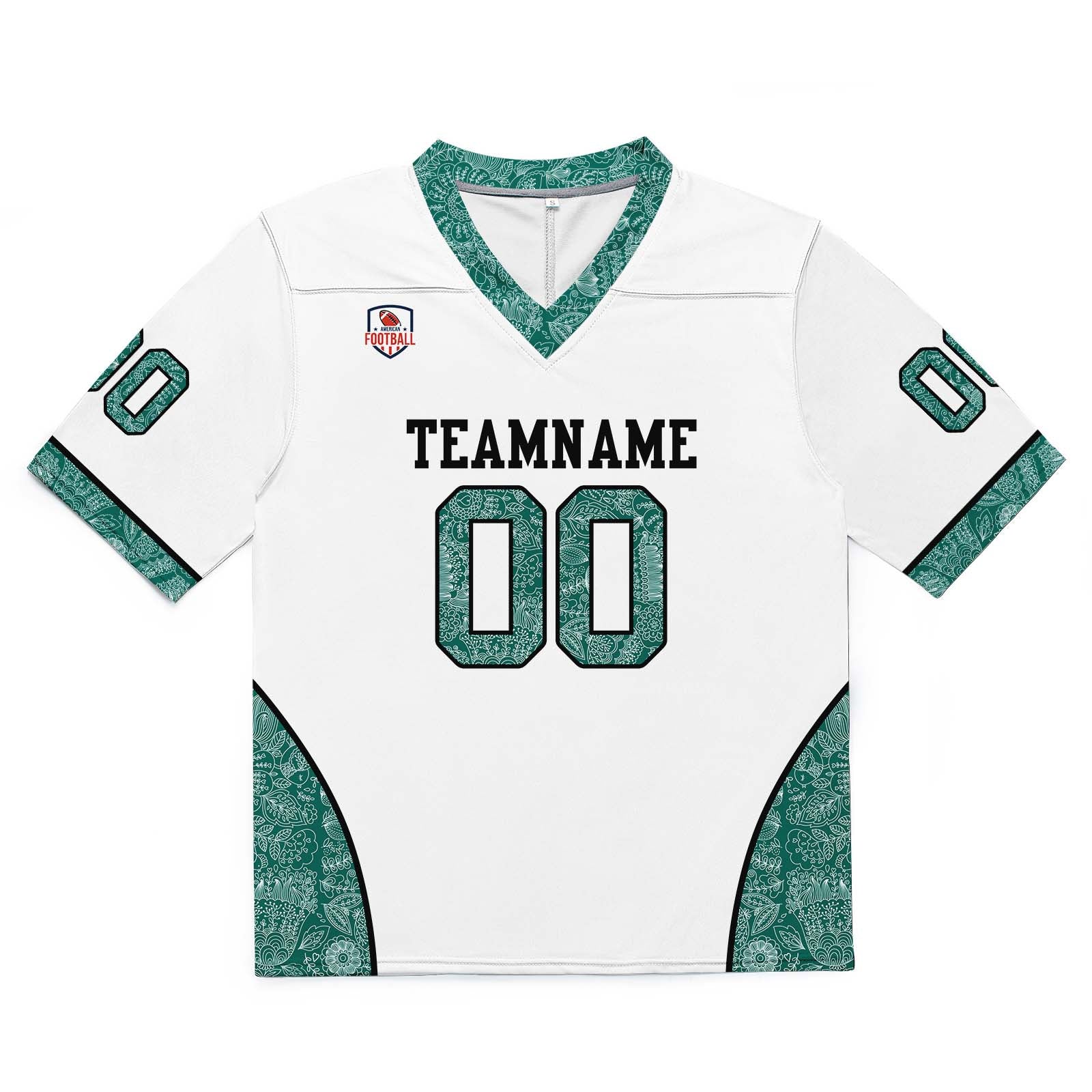 Camiseta de fútbol personalizada con nombre y número del equipo impresos y bordados-color blanco y verde
