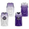 Traje de baloncesto reversible personalizado blanco-morado y negro para adultos y niños