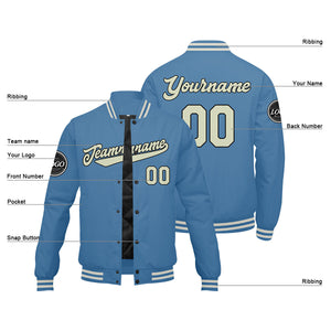 Chaqueta universitaria personalizada estilo Letterman para hombres-mujeres y jóvenes-color azul claro y crema