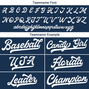 Camiseta de béisbol personalizada con diseño bordado & estilo hip hop & azul marino y blanco
