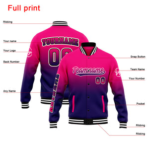 Chaqueta universitaria personalizada estilo Letterman para hombres-mujeres y jóvenes-color rosa y morado oscuro
