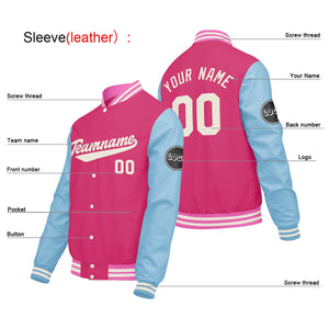 Chaquetas universitarias personalizadas en rosa y azul claro para hombres & mujeres y jóvenes & Chaquetas Letterman personalizadas