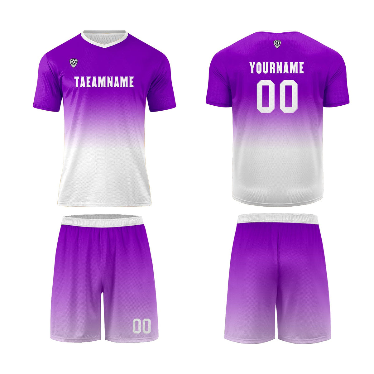 Conjunto personalizado de camiseta de uniforme morado y blanco para niños y adultos