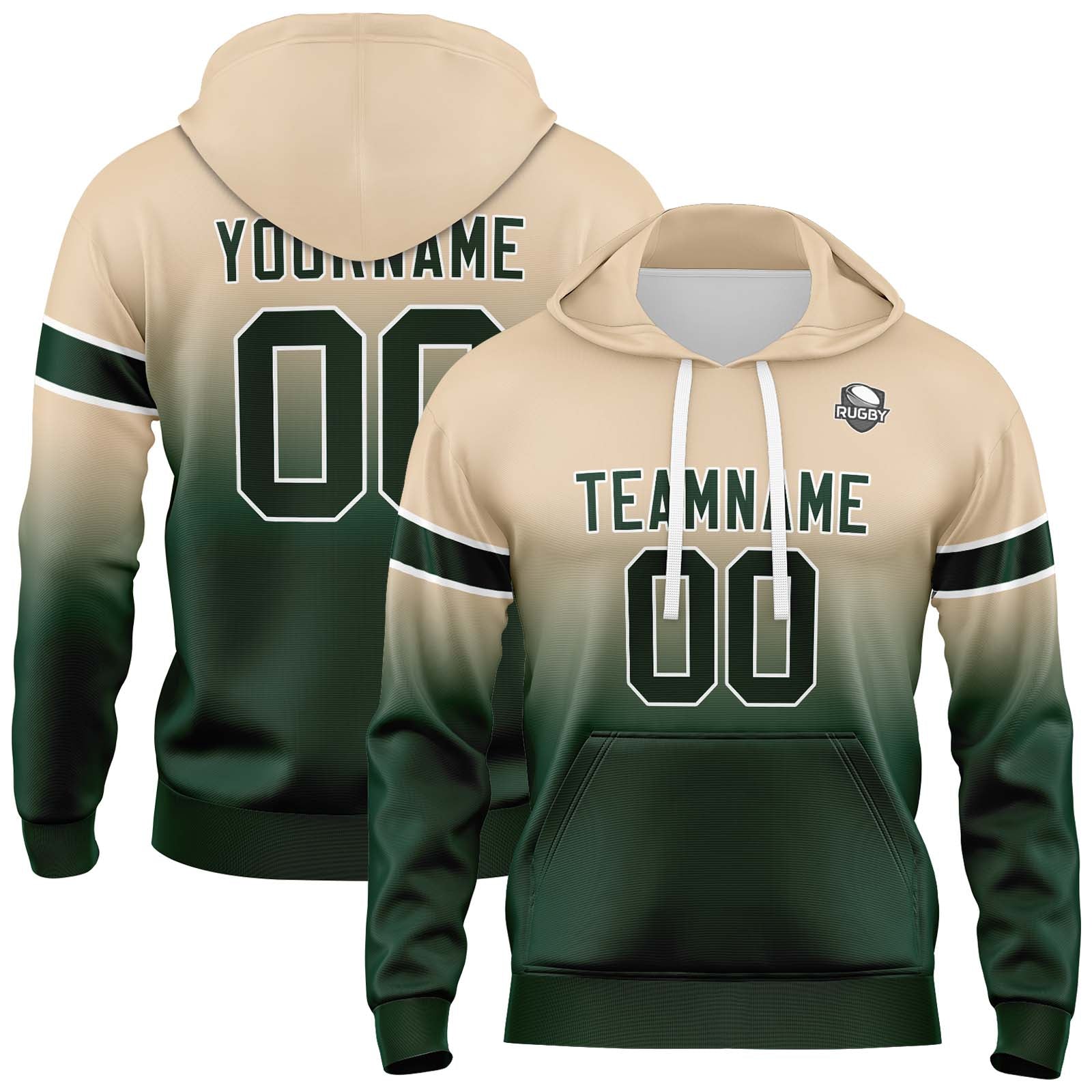 Sudadera con capucha personalizada con degradado para hombre-mujer-niña o niño Estampa tu logotipo-nombre o número Color caqui y verde oscuro