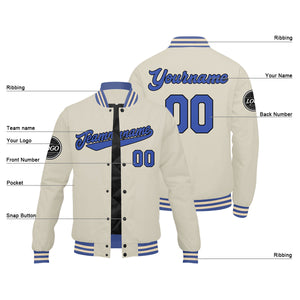 Chaqueta universitaria personalizada estilo Letterman para hombres-mujeres y jóvenes-color crema y azul
