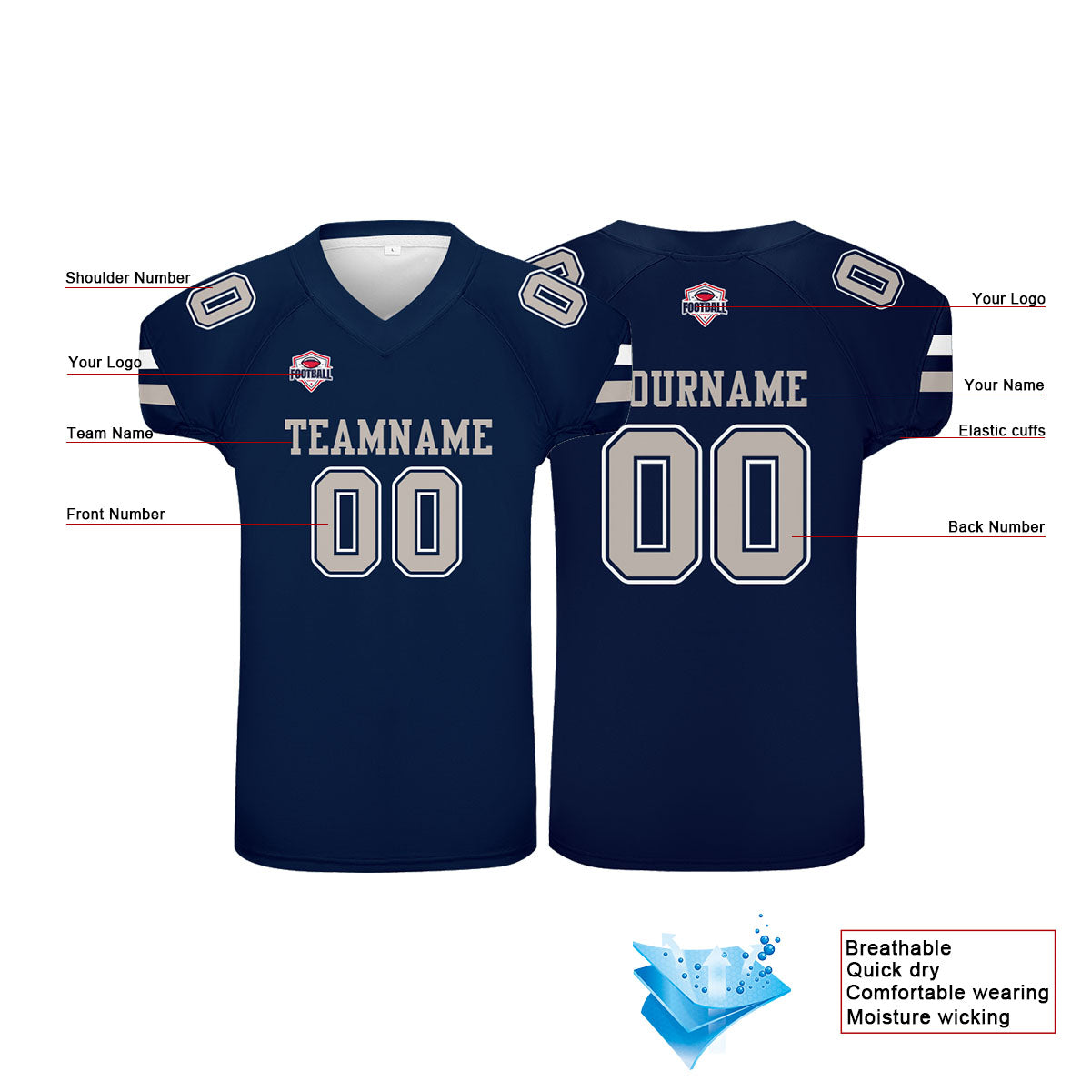Camiseta de fútbol personalizada con nombre y número del equipo impresos