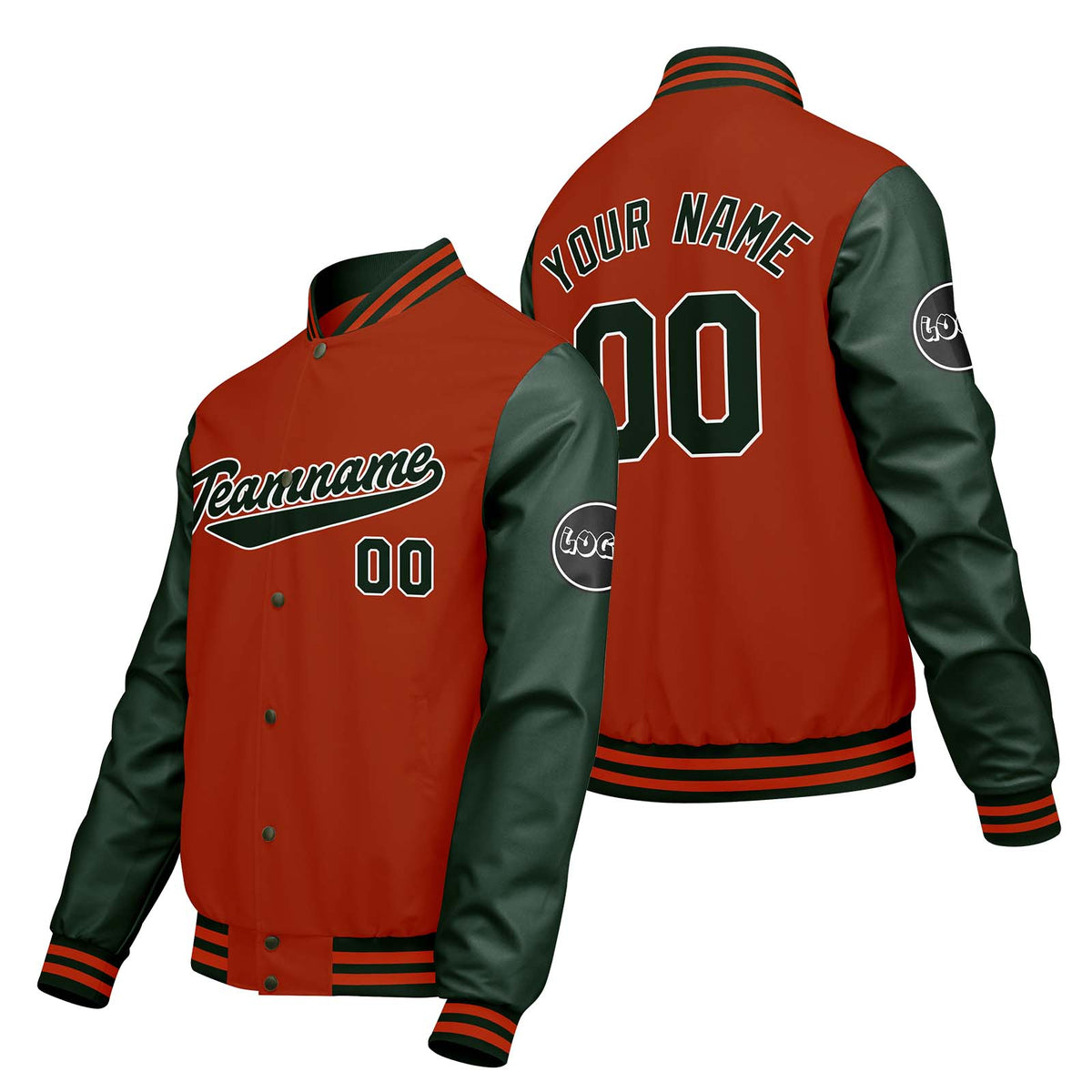 Chaquetas universitarias personalizadas de color naranja y verde para hombres & mujeres y jóvenes & Chaquetas Letterman personalizadas
