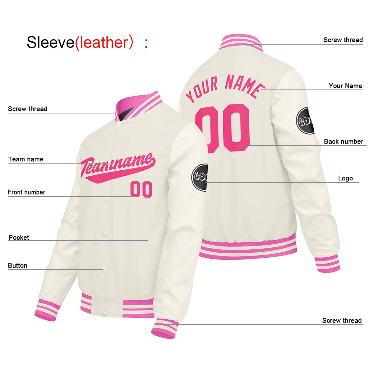 Chaquetas universitarias personalizadas color crema y blanco para hombres & mujeres y jóvenes & Chaquetas Letterman personalizadas
