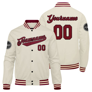 Chaqueta universitaria personalizada estilo Letterman para hombres-mujeres y jóvenes-color crema carmesí