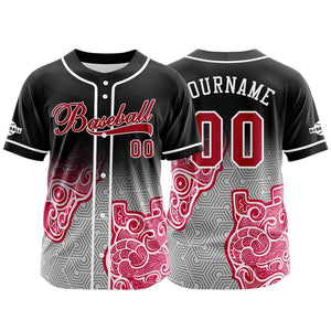 Camiseta de béisbol personalizada negra y rosa con botones para hombre mujer adulto y joven Estampado de nombre número y logotipo