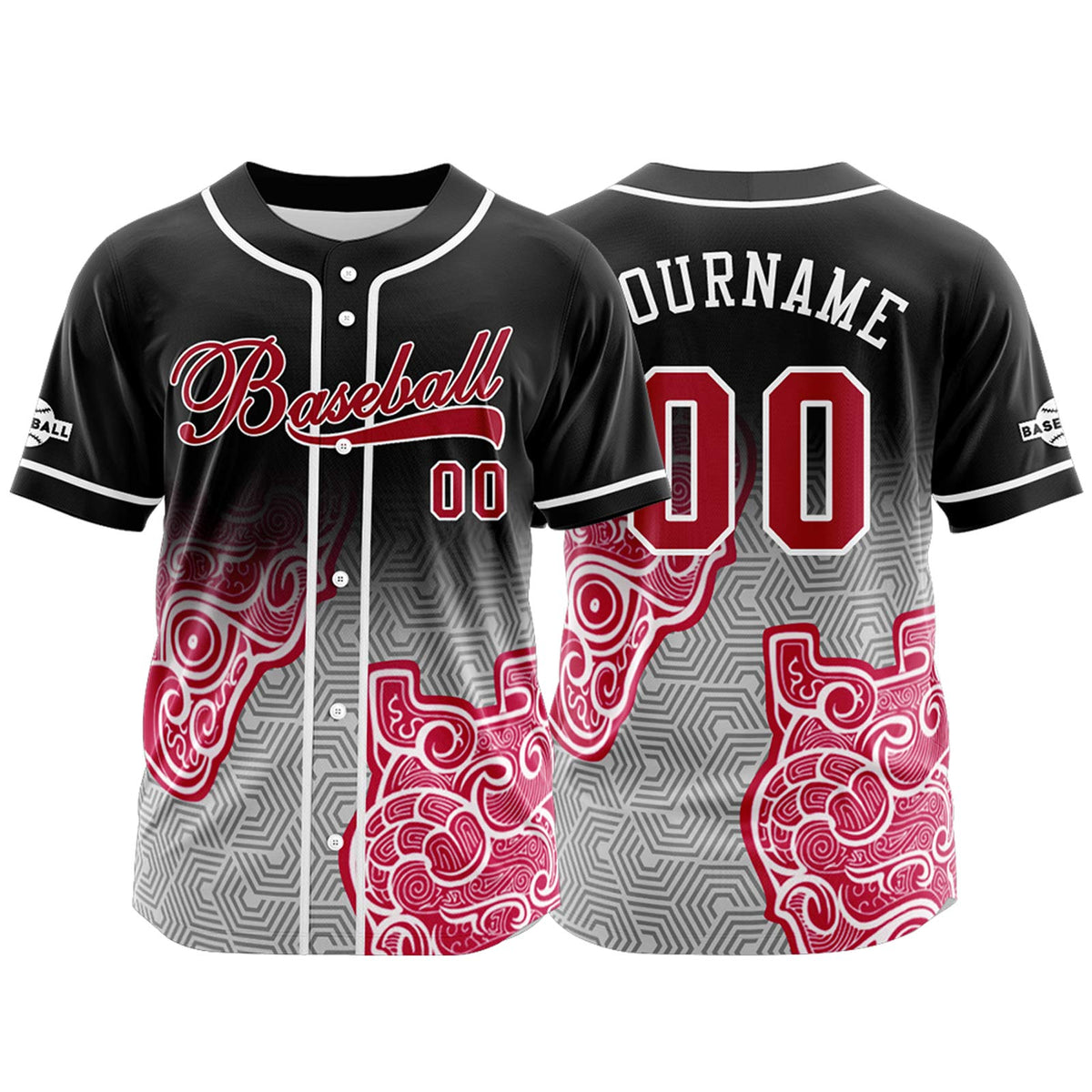 Camiseta de béisbol personalizada negra y rosa con botones para hombre mujer adulto y joven Estampado de nombre número y logotipo