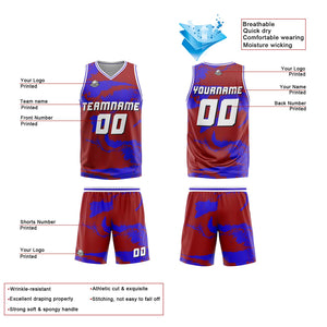 Uniforme de baloncesto rojo real personalizado con tu logotipo-nombre y número impresos