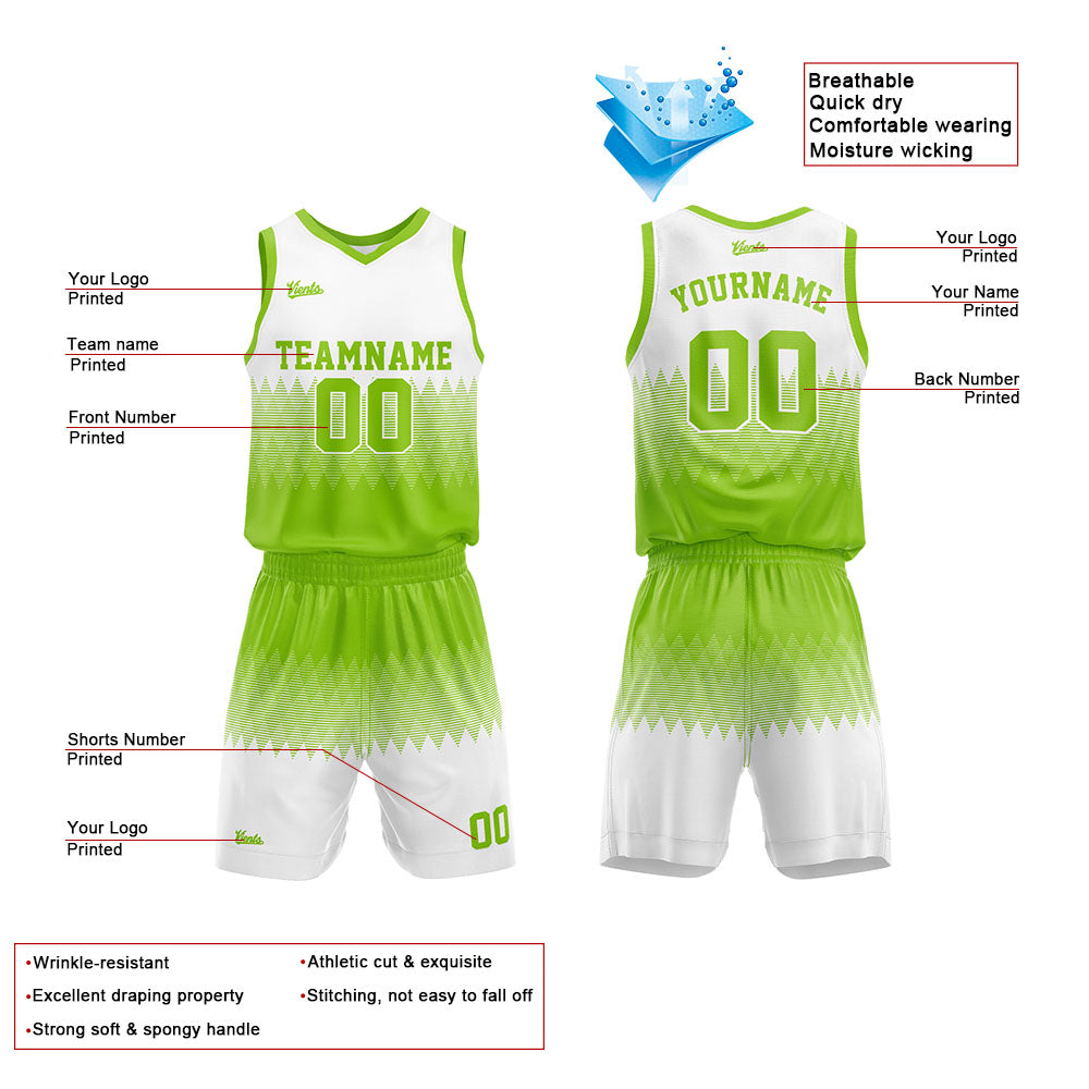 Uniforme de baloncesto personalizado verde y blanco con tu logotipo-nombre y número impresos