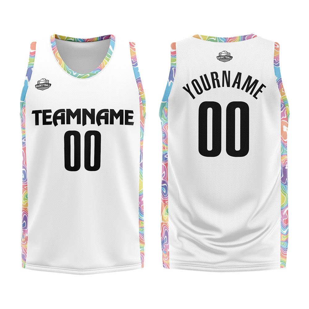 Uniforme de baloncesto blanco personalizado con tu logotipo-nombre y número impresos