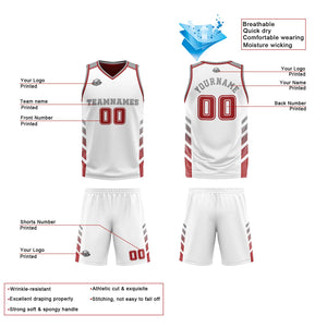 Traje de baloncesto reversible personalizado blanco-rojo y gris para adultos y niños
