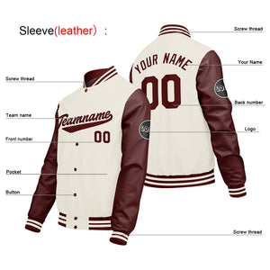 Chaquetas universitarias personalizadas en color crema & blanco y rojo para hombres & mujeres y jóvenes & Chaquetas tipo Letterman personalizadas