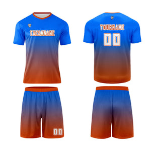 Conjunto personalizado de camiseta de uniforme azul y naranja para niños y adultos